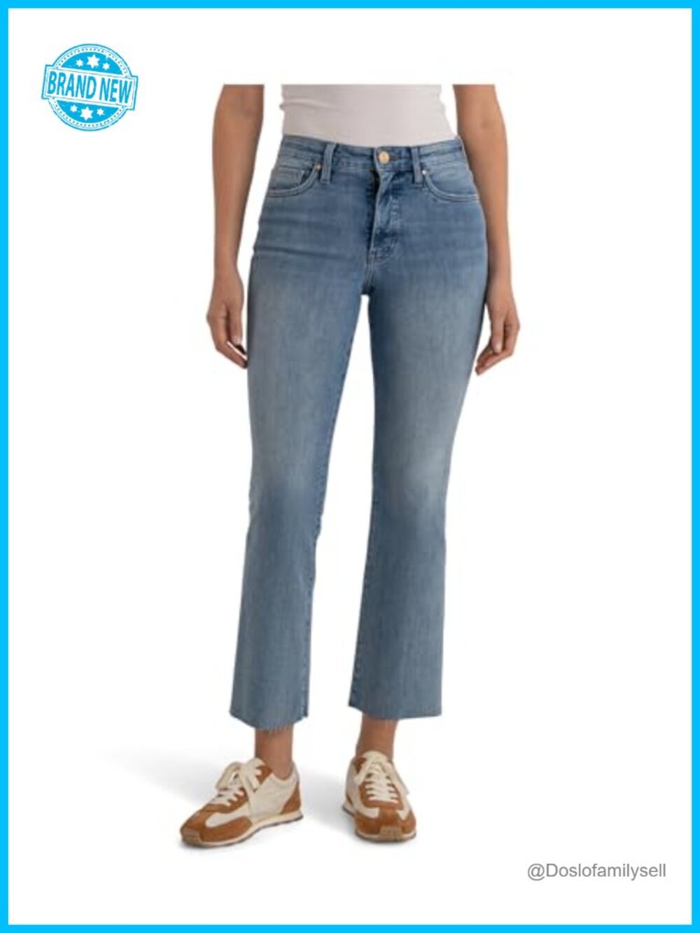 High Rise Ankle Flare Jeans Raw Hem Cropped Kick Flare Denim